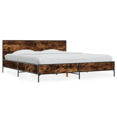 Afbeelding van Bedframe bewerkt hout metaal gerookt eikenkleurig 200x200 cm
