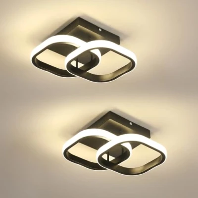 Afbeelding van Comely Set van 2 moderne led plafondlampen, 24 W, 2700 lm, klein, zwart, vierkant, voor slaapkamer, woonkamer, oprit, hal, balkon, natuurlijk licht, 4500 K, cm