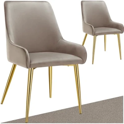 Afbeelding van tectake® Eetkamerstoel Avane Fluweellook, Draagkracht 120 kg Set van 2 taupe