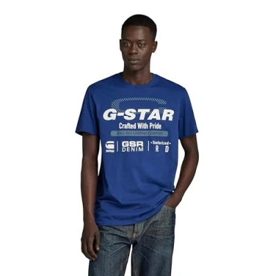 Afbeelding van G Star OLD Skool Originals Tshirt print, Heren, Maat: Medium, Ballpen blue