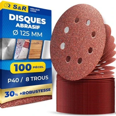 Afbeelding van S&amp;R Meister 100 stuks klittenband schuurbladen 125 mm, 8 gaten, korrel P40, schuurschijven voor excentrische schuurmachines, schuurpapier, betrouwbare hechting op de plaat