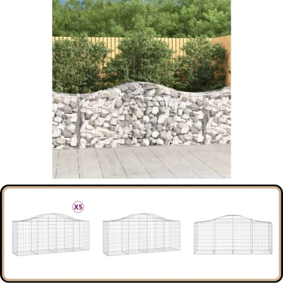 Afbeelding van VidaXL Schanskorven 5 st gewelfd 200x50x80/100 cm gegalvaniseerd ijzer