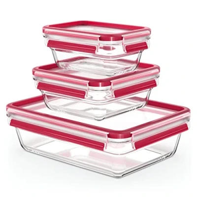 Afbeelding van Emsa N1050900 Clip and Close Glazen Vershoudbewaarbakjes 0,45L 2L 3 Stuks Rood