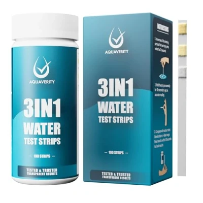 Afbeelding van AQUAVERITY 100 stuks 3 in 1 zwembadteststrips voor totale alkaliteit, vrij chloor en broom, nauwkeurige teststrips zwembad spawater