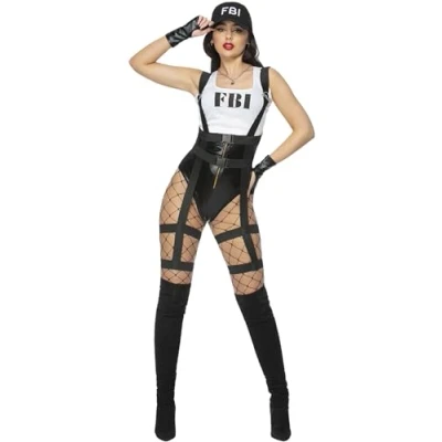 Afbeelding van Smiffy&#039;s Politie &amp; Detective Kostuum Fbi Female Bombshell Investigator Vrouw Zwart, Wit / Beige Medium Carnavalskleding Verkleedkleding