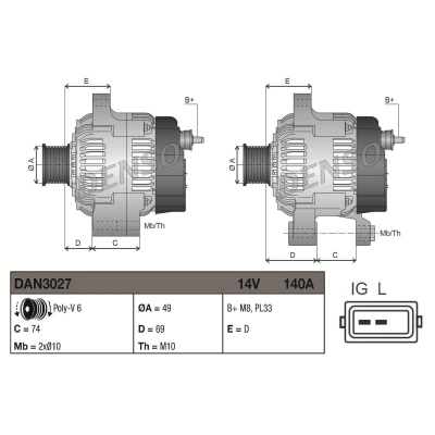 Afbeelding van DENSO DAN3027 Dynamo / Alternator 14V 140A BMW: X5