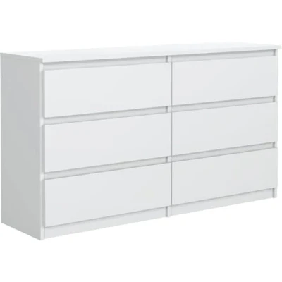 Afbeelding van commode wit mat met 6 laden 140 cm, opbergkast, slaapkamer H: 78,5 L: 138,6 cm. D: 39 cm laden, ladekast