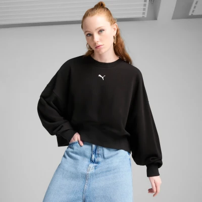 Afbeelding van Puma Wardrobe Oversized CREW Sweater, Dames, Maat: Large, Black