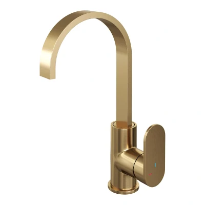 Afbeelding van Brauer Gold Edition Wastafelmengkraan opbouw hoog draaibaar platte uitloop model b PVD geborsteld goud