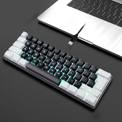 Afbeelding van Bedraad 60% gamingtoetsenbord, compact mini toetsenbord met RGB achtergrondverlichting, ergonomisch, mechanisch gevoel, 61 toetsen voor pc gamers, typist, kantoor, bedrijf