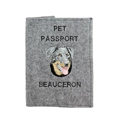 Afbeelding van Art Dog Passport Cover Handgemaakte vilten hoes met geborduurd patroon Veterinaire reispaspoorthouder voor honden 17 x 12,5 cm, Beauceron