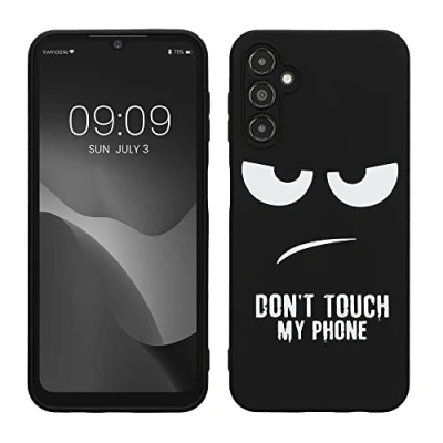 Afbeelding van kwmobile telefoonhoesje geschikt voor Samsung Galaxy A14 5G Hoesje smartphone in wit / zwart Backcover van TPU Don&#039;t Touch My Phone design