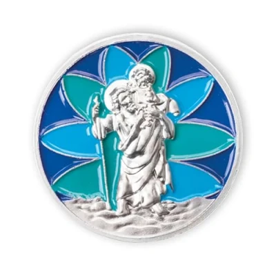 Afbeelding van Fritz Cox® Autobeschermmedaille met Christopher motief het kind Jezus op zijn schouders, mozaïeklook, blauw turquoise, personaliseerbaar