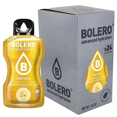 Image de Bolero BANANA 24 x 3 g Jus en poudre Sans sucre, sucré avec de la stévia et vitamine C Convient pour les enfants, sportifs diabétiques gluten végétalien Goût banane