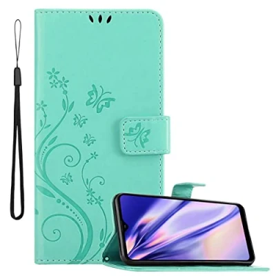 Afbeelding van Cadorabo Hoesje geschikt voor Samsung Galaxy A21 in BLOEMEN TURKOOIS Beschermhoes bloemmotief met magnetische sluiting, standfunctie en kaartsleuven Book Case Cover Etui