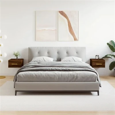 Afbeelding van Nachtkastjes 2 st wandgemonteerd 35x35x20 cm bruin eikenkleur