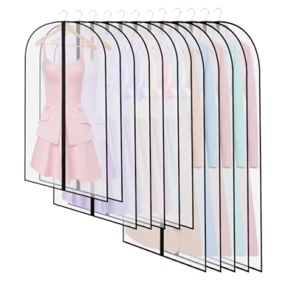 Afbeelding van SOBEAU 12 kledinghoezen, halftransparante beschermhoezen, 60 x 120/100/80 cm, hoes voor kleding, om op te hangen, stofdicht, waterdicht, overhemden, kostuums, jassen, zwart