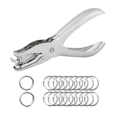 Afbeelding van SyiXute 20 stuks metalen bindringen + 1 stuk gatperforator, 6 mm, enkel gat, voor doe het zelf, notitieboek, mobiele vellen, album, sleutelhanger, zilverkleurig