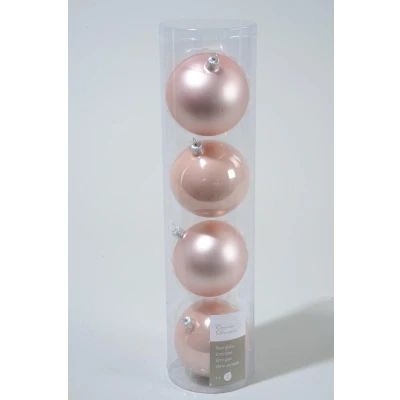 Afbeelding van 4 kerstballen poeder roze emaille 100 mm KSD