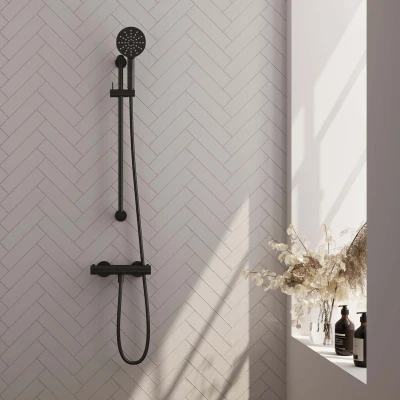 Afbeelding van Brauer Black Edition Douchekraan opbouw glijstang 1 functie 2 gladde knoppen handdouche rond 3 standen mat zwart