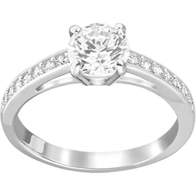 Afbeelding van Swarovski, Aantrekkelijke ring, rond geslepen kristal, rond, wit, gerhodineerd, 58