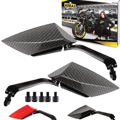 Afbeelding van Area1 F1 Sport Achteruitkijkspiegel voor motor, motorfiets, carbon, set (rechts en links) 2 x M10 rechtse schroefdraad