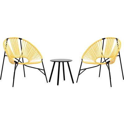 Afbeelding van vidaXL Set tuinstoelen 3 delig poly rattan zwart en geel