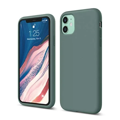 Afbeelding van elago siliconen beschermhoes compatibel met iPhone 11 (6,1 inch) van hoogwaardige siliconen, binnenvoering zachte microvezel, verhoogde lip voor scherm en camera, volledige bescherming (nachtgroen)