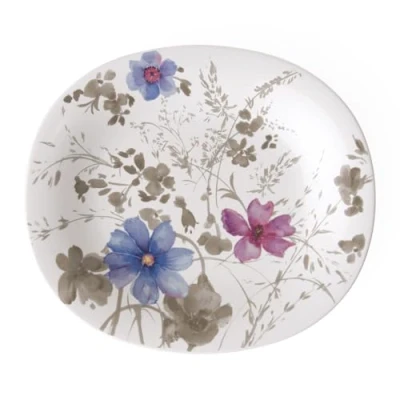 Afbeelding van Villeroy &amp; Boch Mariefleur Grijs Basic ontbijtbord, ovaal, 23 x 19 cm, premium porselein, wit/meerkleurig