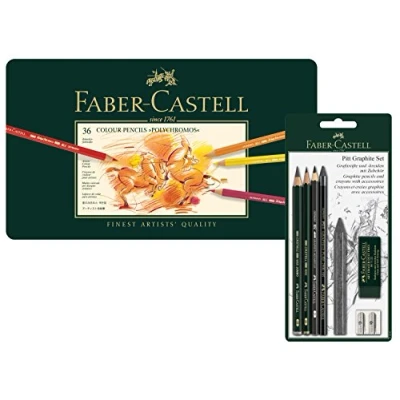 Afbeelding van Faber Castell 110095 Polychromos kleurpotloden, 36 stuks, met metalen etui en Pitt Graphite tekenset