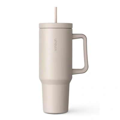 Afbeelding van VINSUN Gobelet isotherme, 1200 ml, avec paille et anse, en acier inoxydable, double paroi isolée, pour boissons chaudes froides, voyage, voiture, uni