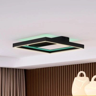 Afbeelding van Lucande Slimme plafondlamp met dimmer 1licht Metaal, kunststof H: 7.7 cm zwart, wit Inclusief lichtbron