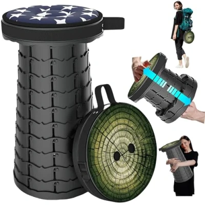 Afbeelding van Draagbare klapkruk met kussen, telescopische kruk motief, intrekbare van de tweede generatie, campingkruk voor volwassenen, maximale belasting 200 kg