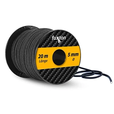 Afbeelding van fuxton Rubber touw 5 mm 20 m zwart, elastisch (expandertouw, elastiek, rubberen koord, zeiltouw, spankoord, touwdekzeil)