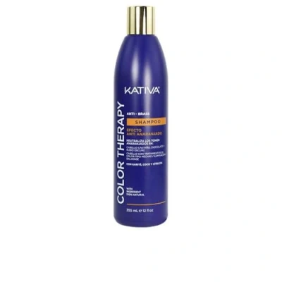 Afbeelding van KATIVA Color Therapy anti Brass, matte shampoo, 355 ml, blauwe oranje effect, shea, kokosnoot en citrus, zonder zout, sulfaten parabenen, lichtbruin of blond haar