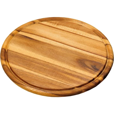 Afbeelding van Houten broodplank/serveerplank rond met sapgroef 30 cm Snijplanken/serveerplanken van hout