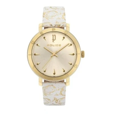 Afbeelding van Police Witte Leren Horloge Met Gouden Wijzerplaat 36MM