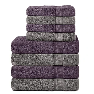 Afbeelding van Komfortec Handdoekenset Set van 8 4x Handdoek 50x100 cm en Badhanddoek 70x140 100% Katoen Antracietgrijs&amp;Violet