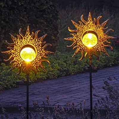 Afbeelding van Gadgy Solar Tuinfakkel Zon met grondspies Tuinsteker Set van 2 st. Tuinfakkels 103CM Hoog Tuinverlichting op zonneenergie buiten Led buitenverlichting sensor Brons kleurig Metaal