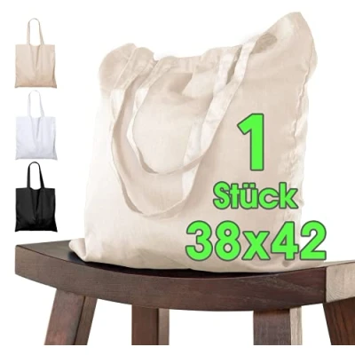 Afbeelding van katoenen tas 38x42 cm 1 stuk onbedrukt, twee lange hengsels OEKO TEX® gecertificeerd stoffen tas, draagtas, boodschappentas, Boodschappentas om de natuur te schilderen