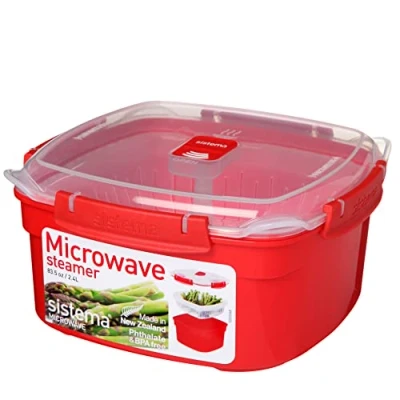 Image de Sistema Cuiseur vapeur micro ondes avec panier 2.4 L aliments medium sans BPA Rouge/Transparent