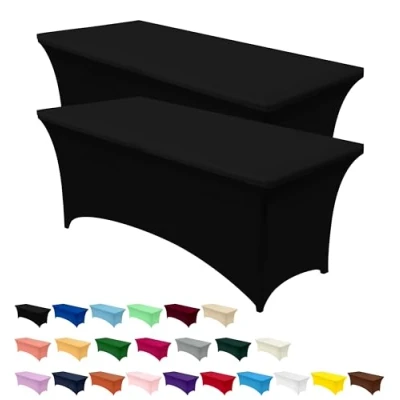 Afbeelding van Utopia Kitchen Spandex tafelkleed 2 pakken [183 l x 76 b h cm, zwart] strak, passend, wasbaar en kreukherstellend stretch rechthoekige patio tafelhoes voor evenement, bruiloft, banket feesten