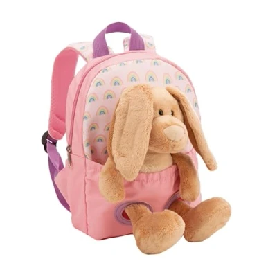 Afbeelding van NICI Rugzak 21x26 cm met pluche konijn 25 Roze Zachte en pluizige kleuterschool schooltas afneembaar voor jongens meisjes van 2 tot 5 jaar 61763