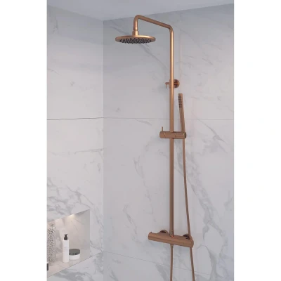 Afbeelding van Brauer Copper Edition Regendoucheset opbouw hoofddouche 20cm glijstang handdouche staaf 1 stand gladde knoppen PVD geborsteld koper