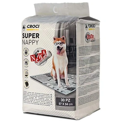 Afbeelding van Croci super Nappy Newspaper Hygiënische mat voor honden, absorberend, 57 x 54 cm, 30 stuks, kruiselings honden en huisdieren, wegwerp, geurremmend scheurvast
