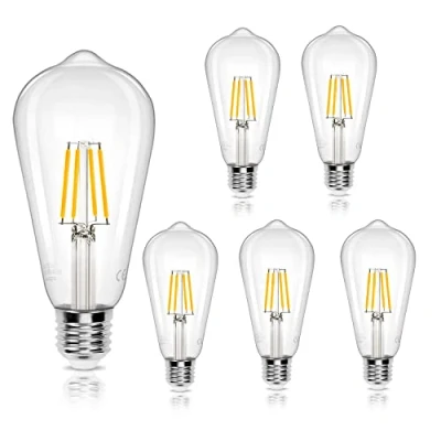 Afbeelding van Aigostar ledlamp E27, warm wit, 2700 K, 730 lm, 6 W, komt overeen met 55 W gloeilamp, Edison ST64, niet dimbaar, 5 stuks