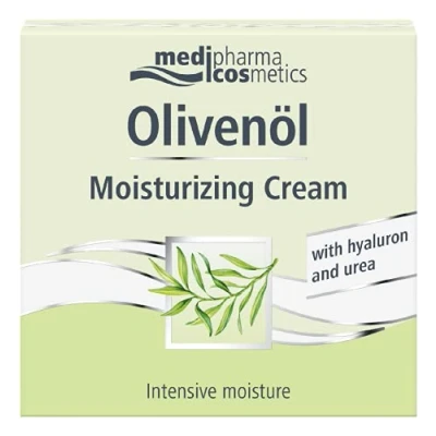 Afbeelding van Medipharma Cosmetics Olivenol Moisturizing Cream Gezichtscrème, hyaluronzuur, anti rimpel, 50 ml, hydraterende en aging behandeling met olijfolie, sheaboter ureum (dames heren)