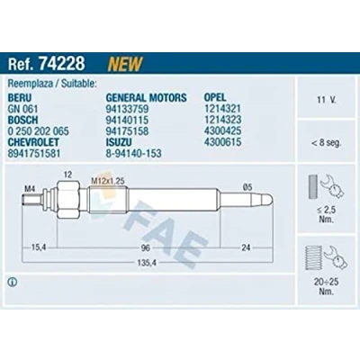 Afbeelding van FAE 74228 Gloeibougie 11V M 12x1,25