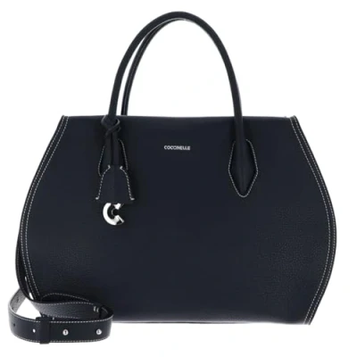 Afbeelding van COCCINELLE Leren Schoudertas Handtas Lord Handbag Grained Leather Midnight Blue Donkerblauw