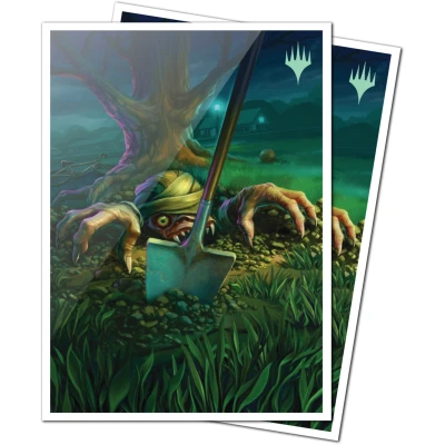 Afbeelding van Ultra PRO MTG Duskmourn 105ct Apex Deck Protector Sleeves Artwork of Exhume, 105 kaarthoezen in standaardformaat voor Magic: The Gathering, glanzende transparante voorkant, gestructureerde print,